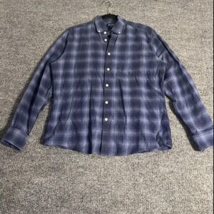 T.M. Lewin Shirt Mens Medium Blue Plaid Brushed Cotton Button Down Long Sleeve